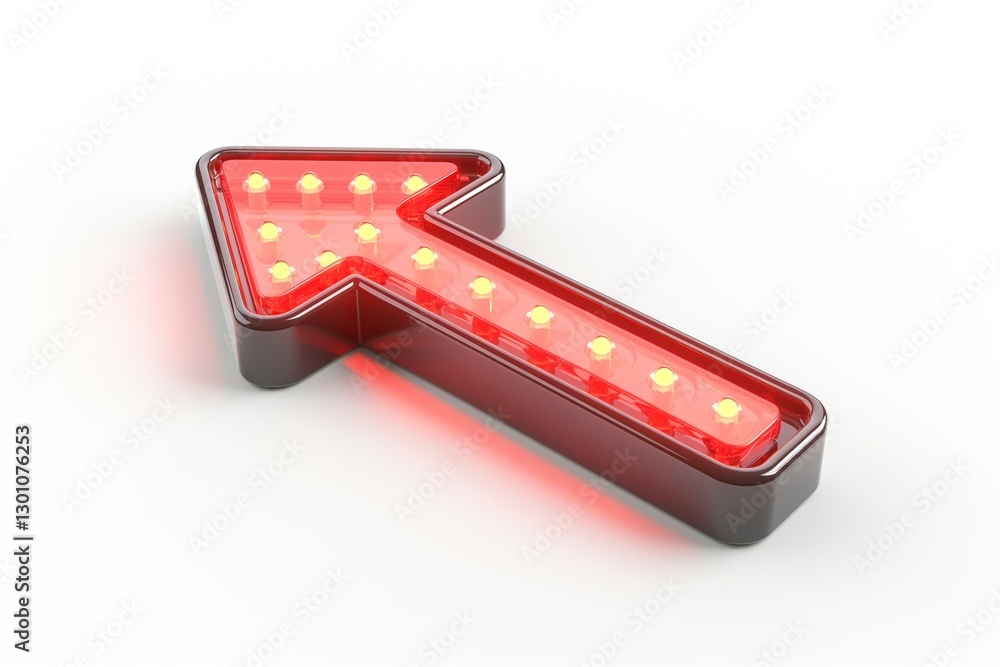 Aufkleber a bold red led arrow pointing left, featuring illuminated bulbs along its outline, creating a vibran