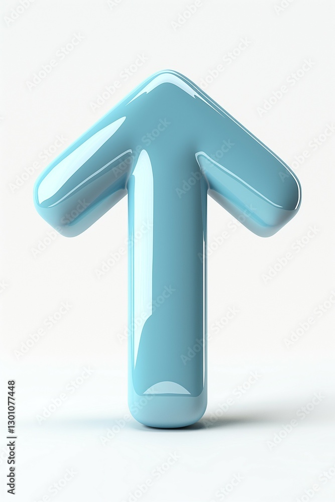 Poster a glossy, three-dimensional blue arrow pointing upwards, symbolizing progress and direction.