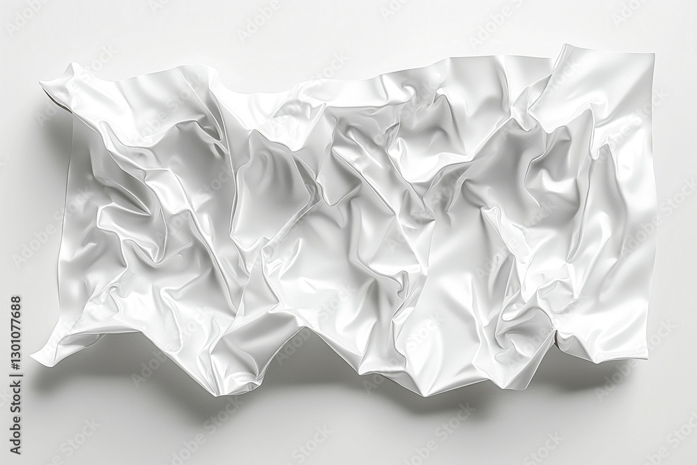 Aufkleber an abstract white crumpled surface displaying intricate folds and shadows, evoking a sense of textur