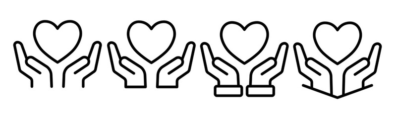 Collection of hand and love icon sets. with line style. love icon set. hand icon set. Vector Illustration