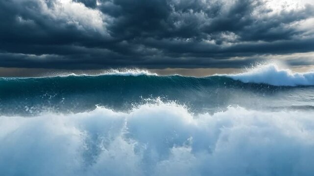 Stormy ocean waves crashing