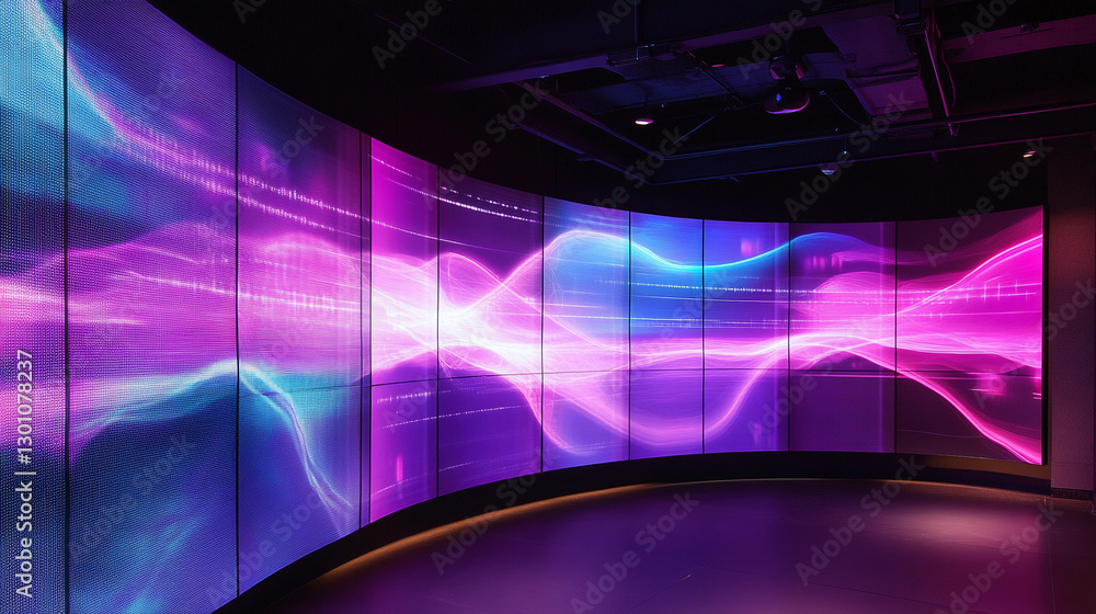 Poster immersive hyper-realistic technology-themed backdrop with vibrant colors illuminating a modern space