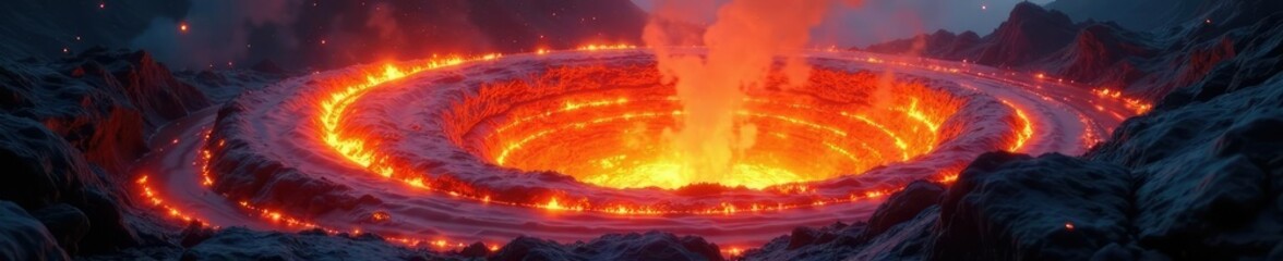 Fototapeta premium Swirling vortex of fiery lava suspended in the air,, glowing, flow