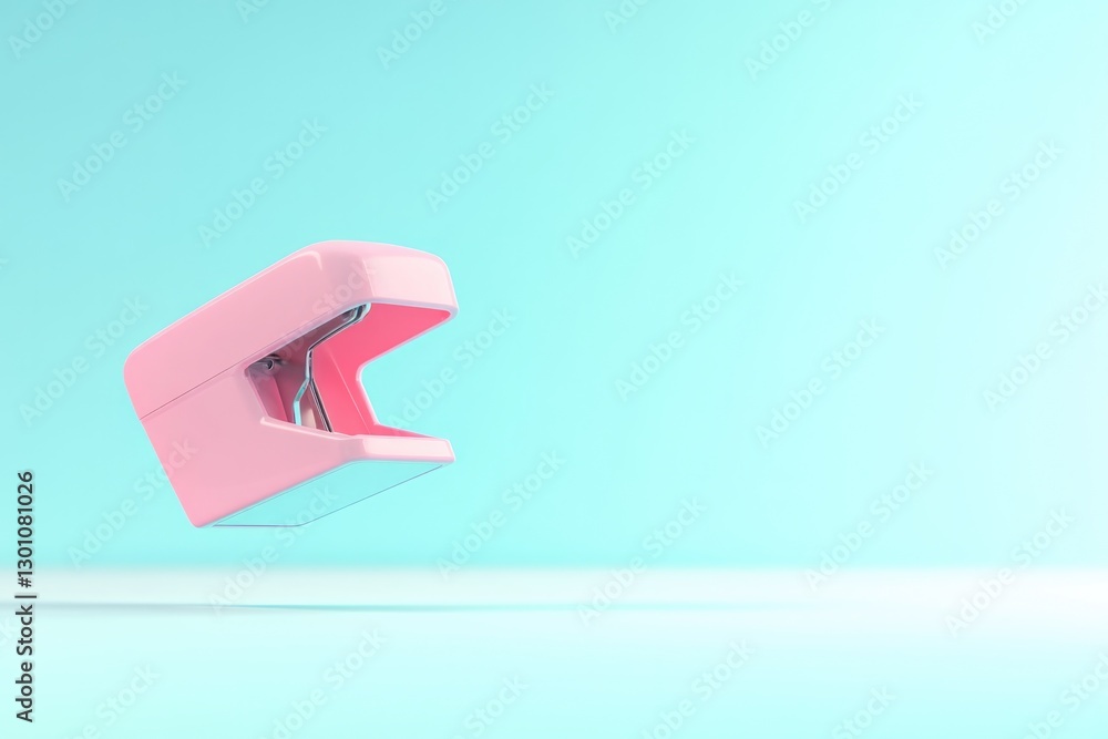 Aufkleber single 3d-rendered stapler floating on plain pastel background to highlight its contours with ample 