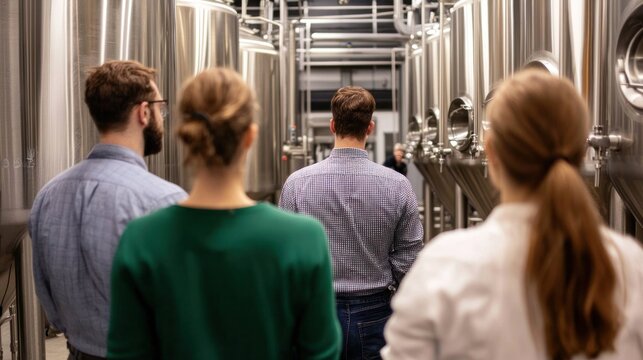 Brewery tour experience local brewery people industrial setting group view craft beer discovery