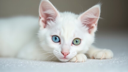 Obraz premium White cat with two color eyes