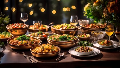 Naklejka premium buffet foods on long table celebration luxury food