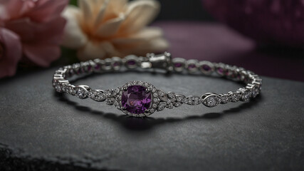 Elegant Gemstone Bracelet with Amethyst and Diamonds