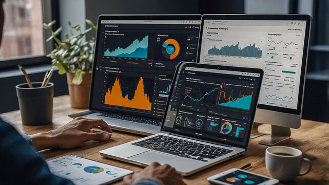 Advanced multi-screen workstation with analytics data