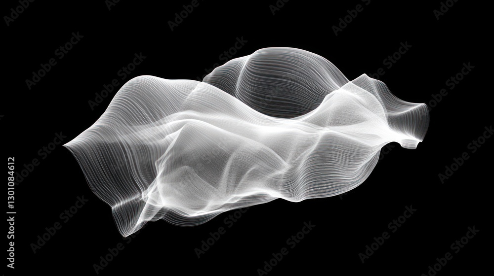 Poster abstract white wave pattern glowing on black background with flowing lines