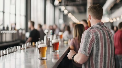 Vibrant brewery taproom experience urban brewery beer tasting social gathering inside view community vibes