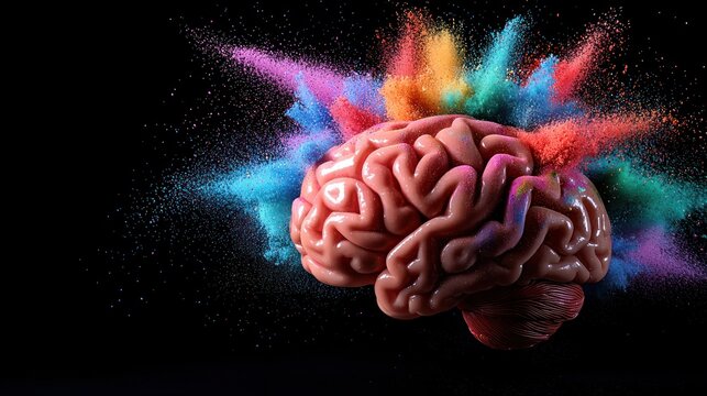 Exploding Colorful Powder Brain, Creative Idea Explosion