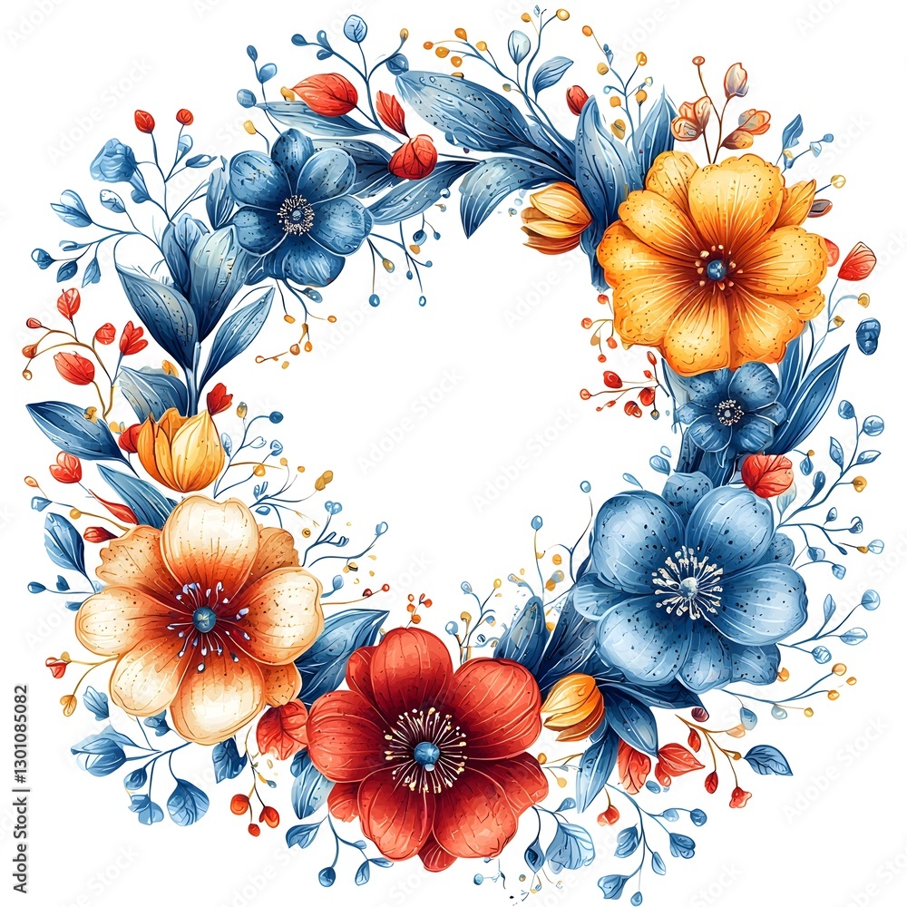 Poster vibrant floral mandala style frame in circular symmetry with intricate patterns and radiating colors