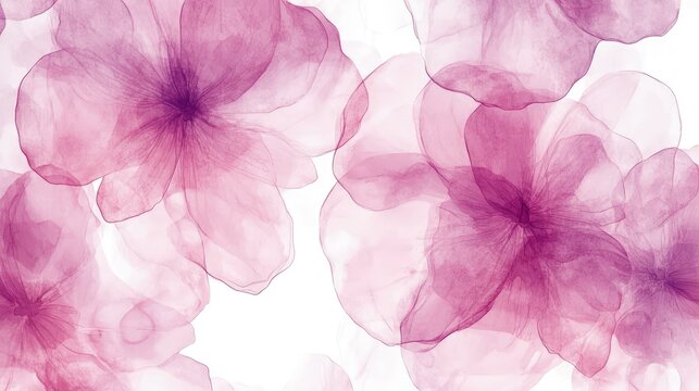 A pink and lilac floral pattern, painted in a watercolor style, on a white background. The edges are soft, and the details are blurred, with subtle color transitions between the colors