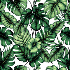 Seamless AI Tropical Leaf Pattern with Lush Green Monstera Leaves