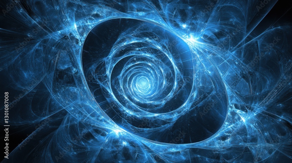 Poster abstract blue fractal spiral tunnel design for science and technology concepts