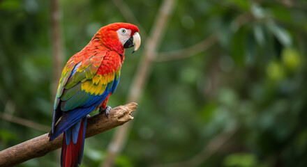 Fototapeta premium Tropical Jewel: Scarlet Macaw Perched on a Branch