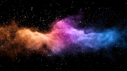 Naklejka premium Vibrant Cosmic Nebula Swirling Orange, Pink, Purple, and Blue Gas Clouds in Dark Space