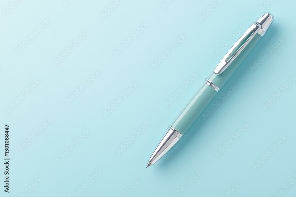Aufkleber minimalistic image of sleek chrome pen resting elegantly on smooth solid color background perfect fo