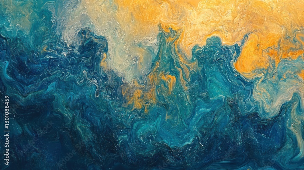 Poster abstract art swirls of blue and gold create dynamic texture