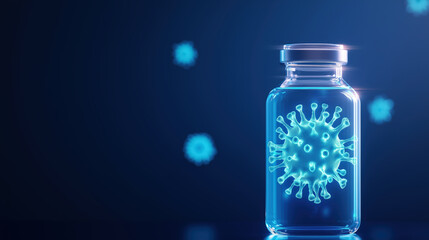 clear bottle with glowing virus symbol inside