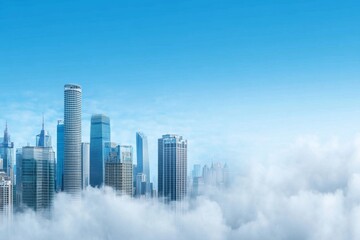 Fototapeta premium A thick layer of smog covering a bustling city skyline, with skyscrapers barely visible
