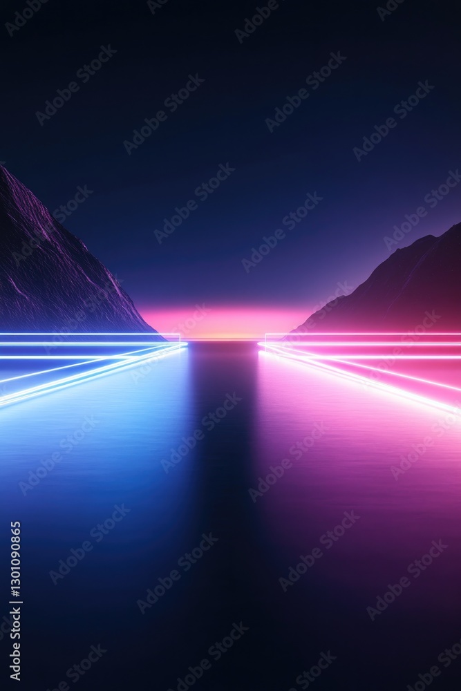 Poster sleek futuristic tech interface design featuring glowing neon lines and abstract shapes on dark imma