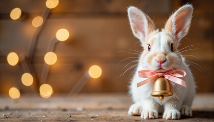 Small bunny with Easter bell in cozy atmosphere, festive charm