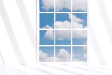 Bright window view with clouds, showcasing a serene atmosphere and natural light. 3d rendering