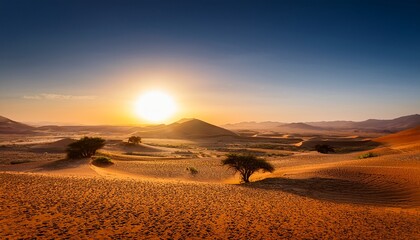 cinematic african landscape sahara grasslands sunrise over the desert plains safari views generative ai