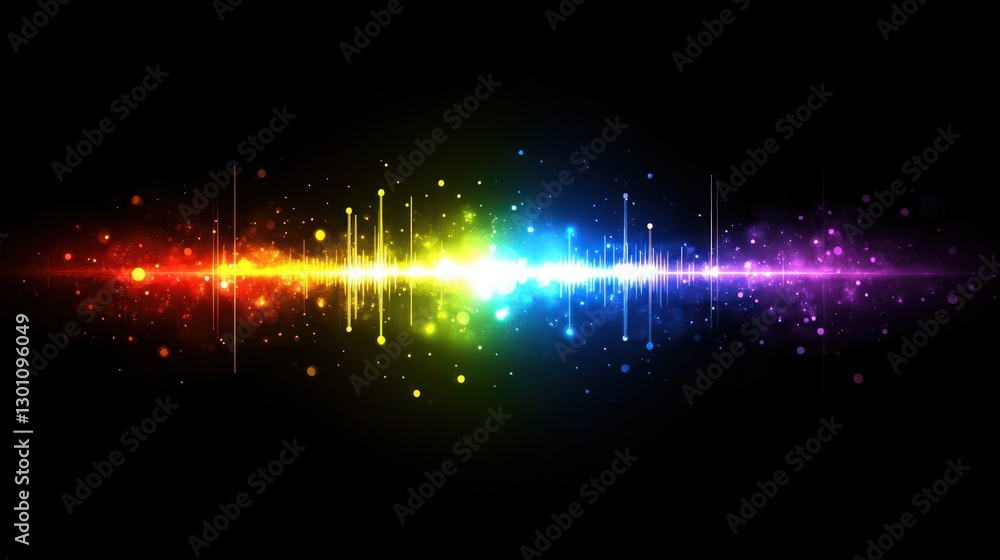 Poster colorful light spectrum with sound wave visualization on black background