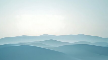 Rolling blue hills are seen against the pastel sky