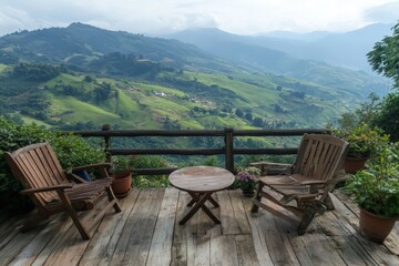 Serene Mountain View from Wooden Deck