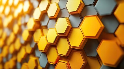 Trendy abstract diagonal geometric composition with bright yellow paper hexagons.