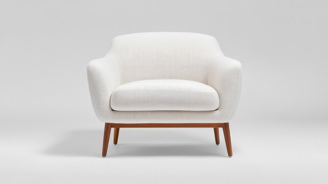 elegant modern armchair stands alone with plush upholstery on seamless white background showcasing its minimalist design