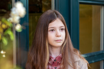 Happy cute child girl over nature background outdoors