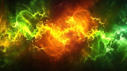Obraz premium Abstract Energy Flow with Vibrant Green and Orange Light Streaks