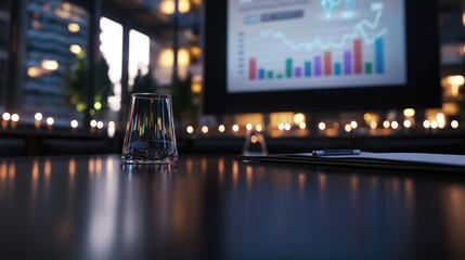 Conference Room Table with Glass, Presentation, Cityscape Background