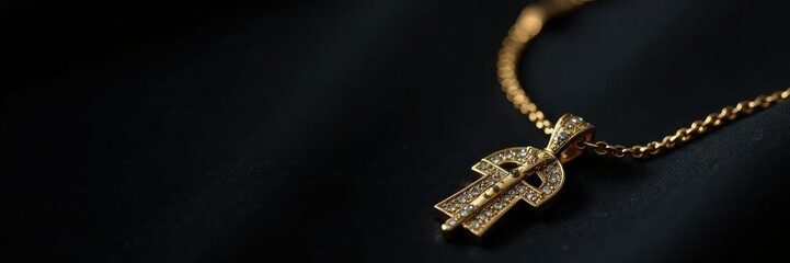Luxurious gold pendant necklace against dark background, pendant, sophisticated, luxurious