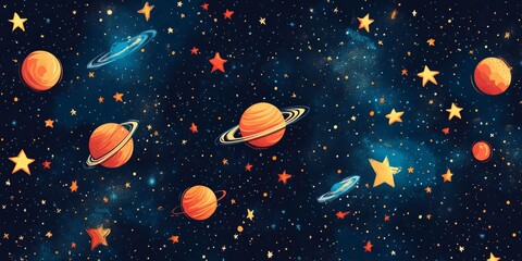 a starry night sky with planets and stars illustration