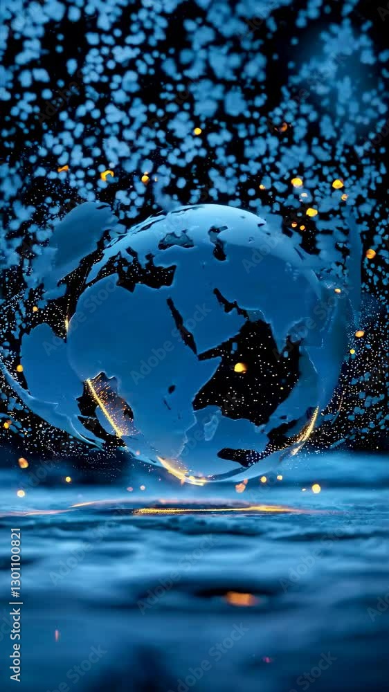 Poster power streams encircle rotating blue earth. mystical energy trails dance around illuminated continen