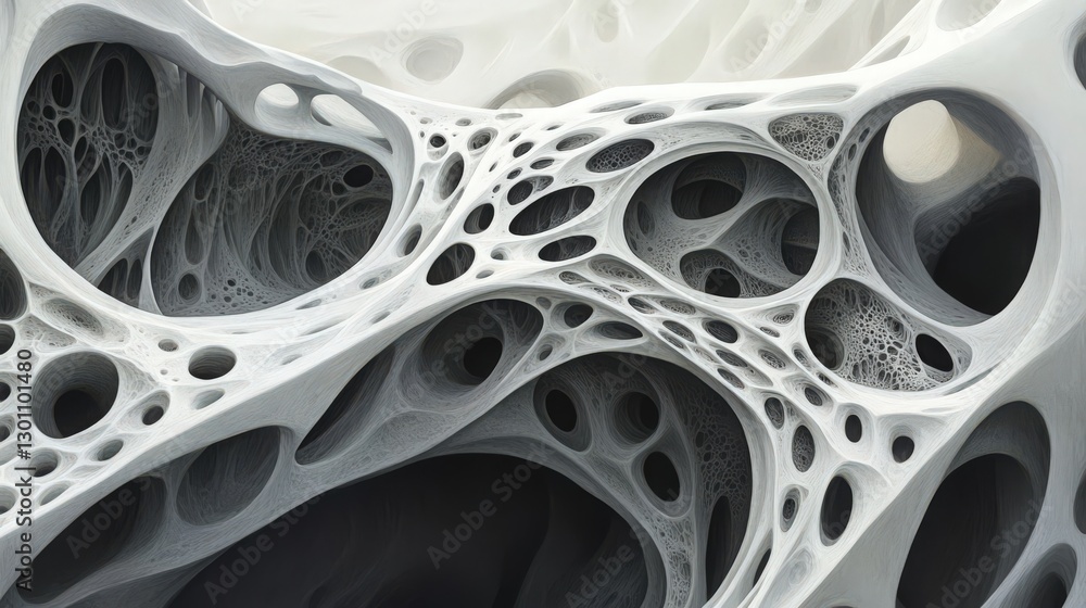 Poster intricate interconnected hollow structures in abstract composition