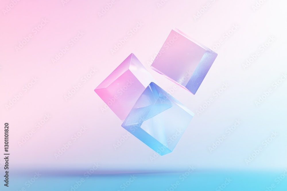 Poster vibrant intertwining network of geometric shapes floats against subtle gradient background to evoke 