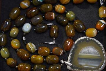 Jewelry made of natural stones and minerals. Craft fair.