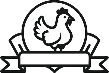 A stylized black and white line art logo featuring a chicken depicted in a simple, classic design.