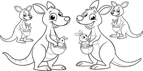 kangaroo kawaii coloring book illustration