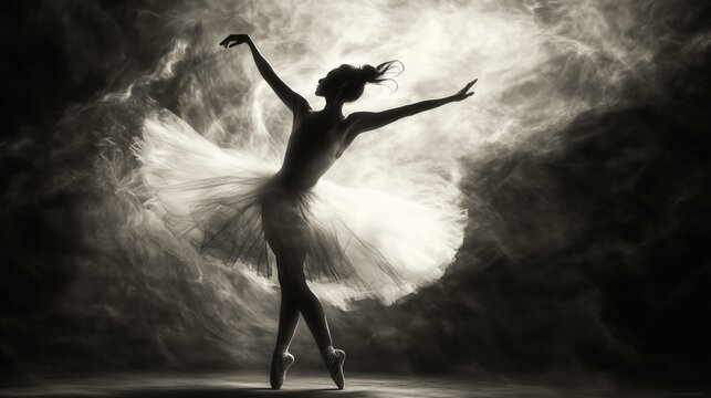 The silhouette of an elegant ballet dancer
