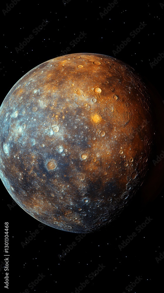 Wall mural planet mercury surface close up. craters on planet in space. round world with rough terrain. celesti
