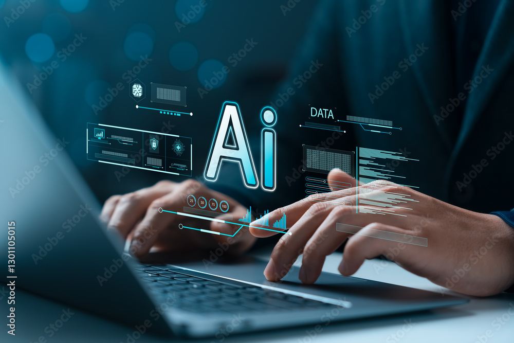 Fototapete ai technology, artificial intelligence in work to help maximize efficiency, businessman uses ai tech