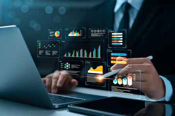 businessman analyzing business Enterprise data management, business analytics with charts, metrics...